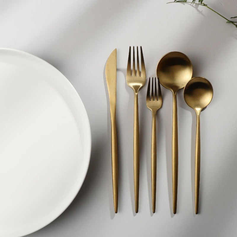Avtoit | Minimalist Flatware Set – 20-Piece Titanium-Coated Stainless Steel Cutlery | Modern Matte Finish for Elegant Dining