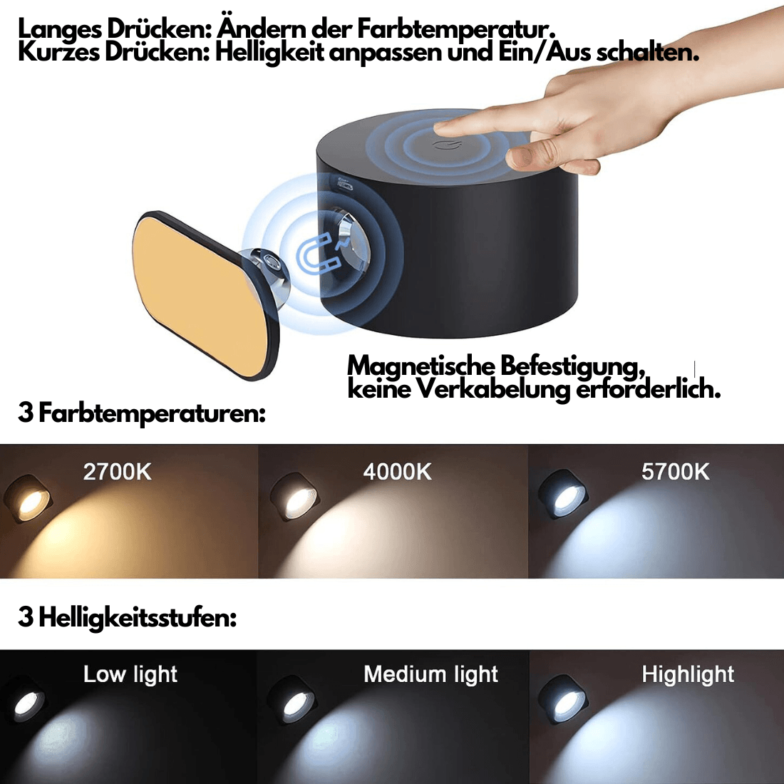 Avtoit | 360° wireless rechargeable wall light | Versatile LED lighting solution
