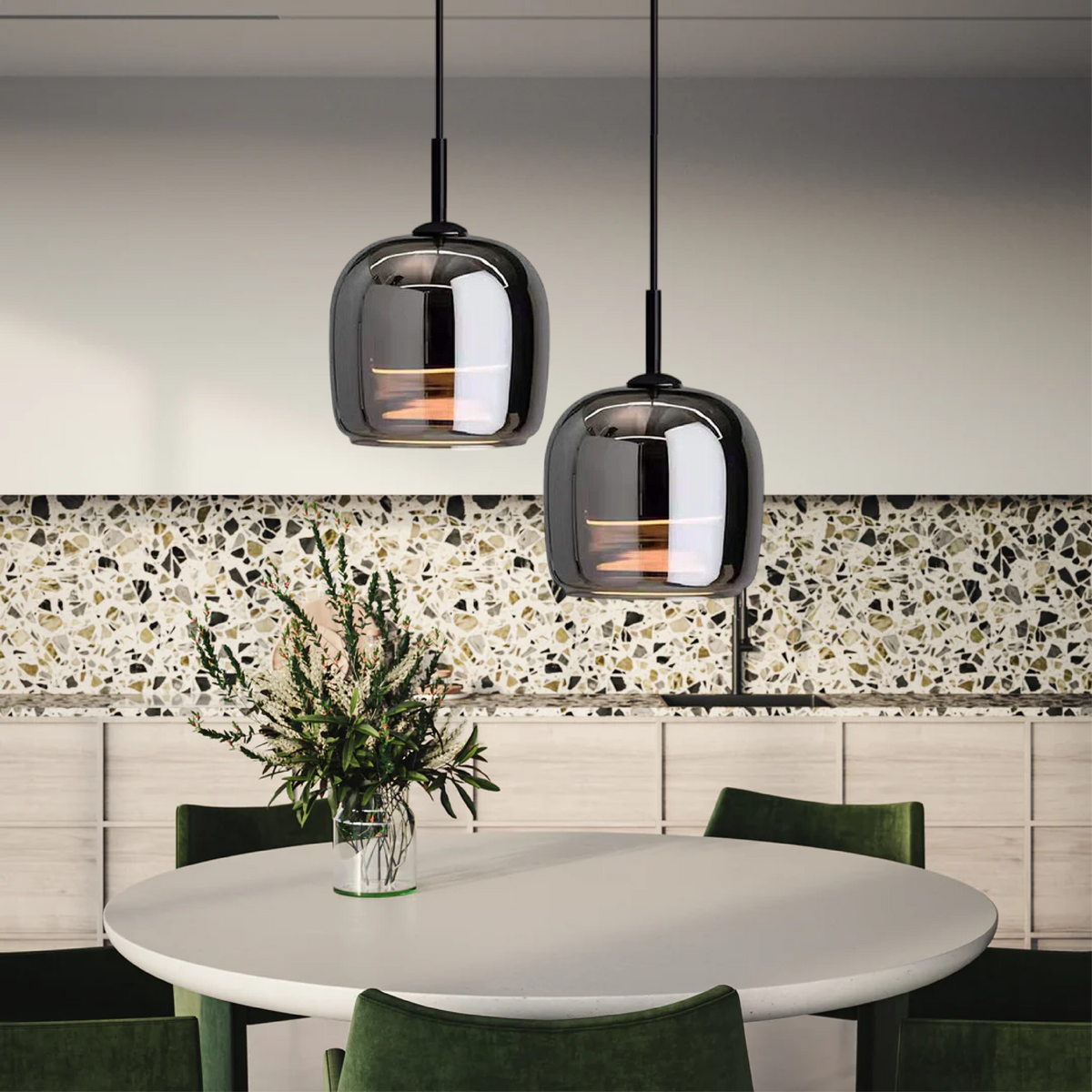 Avtoit | Nordic Black Glass Pendant Light Fixture - Modern Hanging Lamp for Kitchen Island & Dining Room