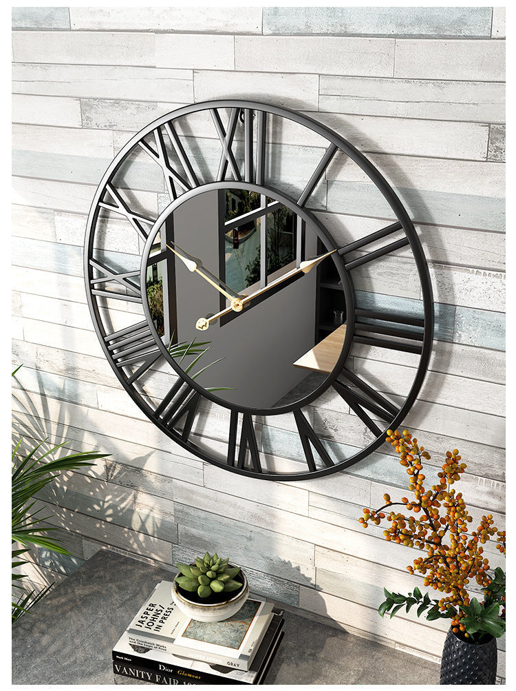 39 cm Vintage Metal Wall Clock with Mirror Details