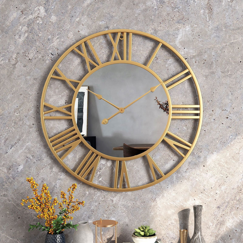 39 cm Vintage Metal Wall Clock with Mirror Details