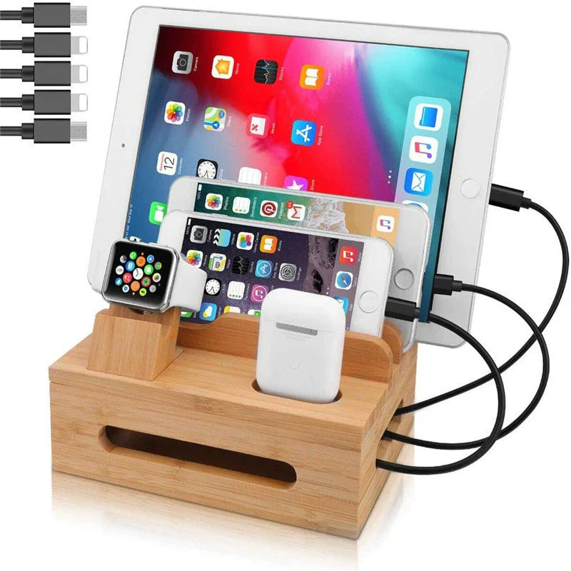 Avtoit | Tekavo Bamboo Charging Station – 5-Port USB Organiser with Cable Set