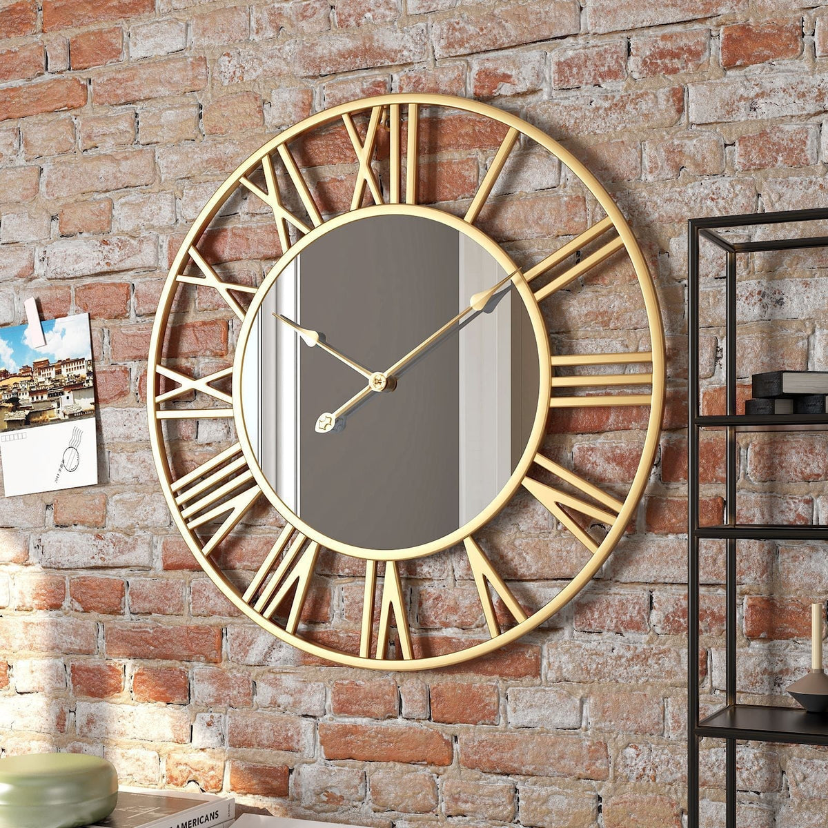 39 cm Vintage Metal Wall Clock with Mirror Details