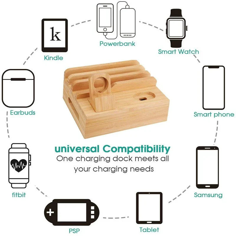 Avtoit | Tekavo Bamboo Charging Station – 5-Port USB Organiser with Cable Set