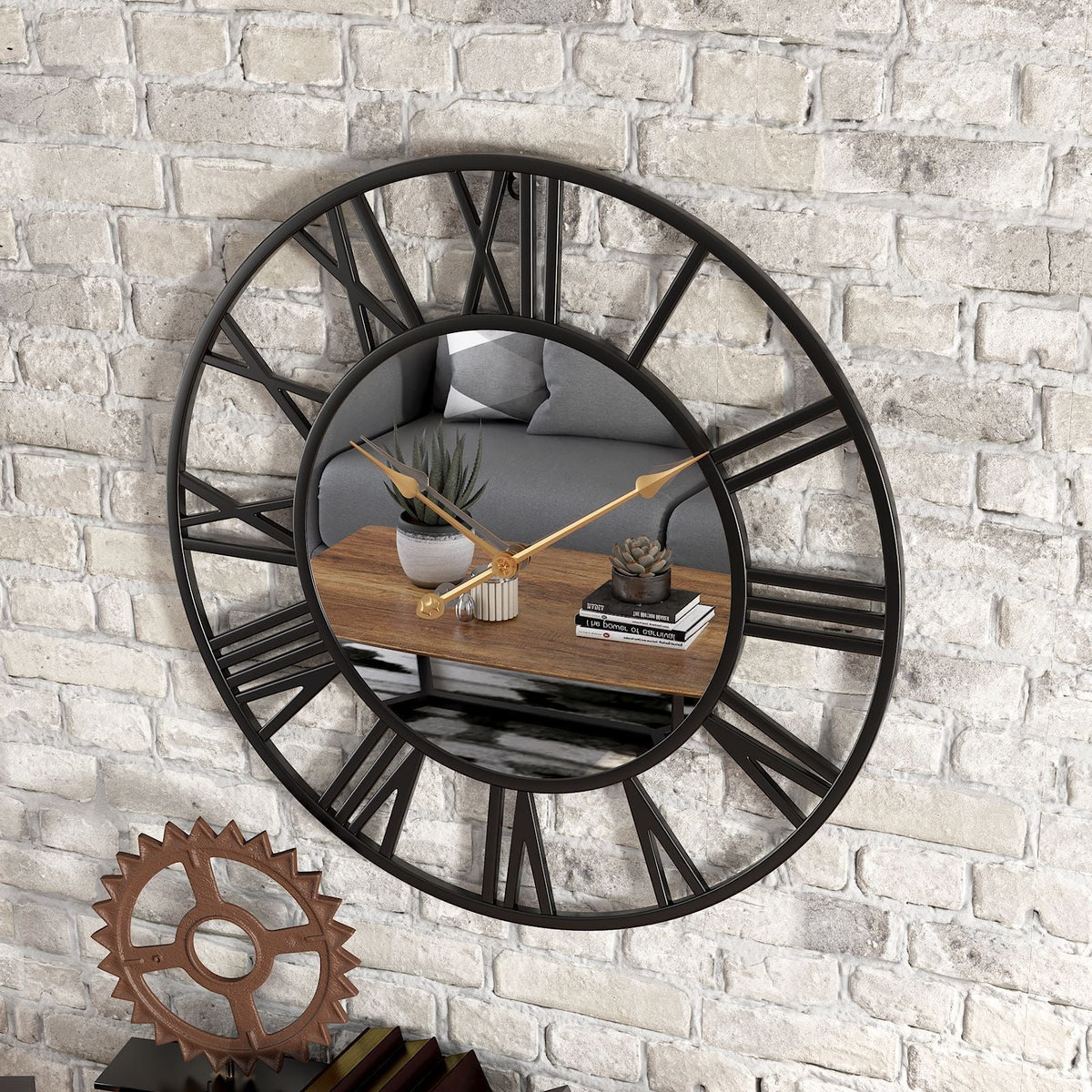 39 cm Vintage Metal Wall Clock with Mirror Details