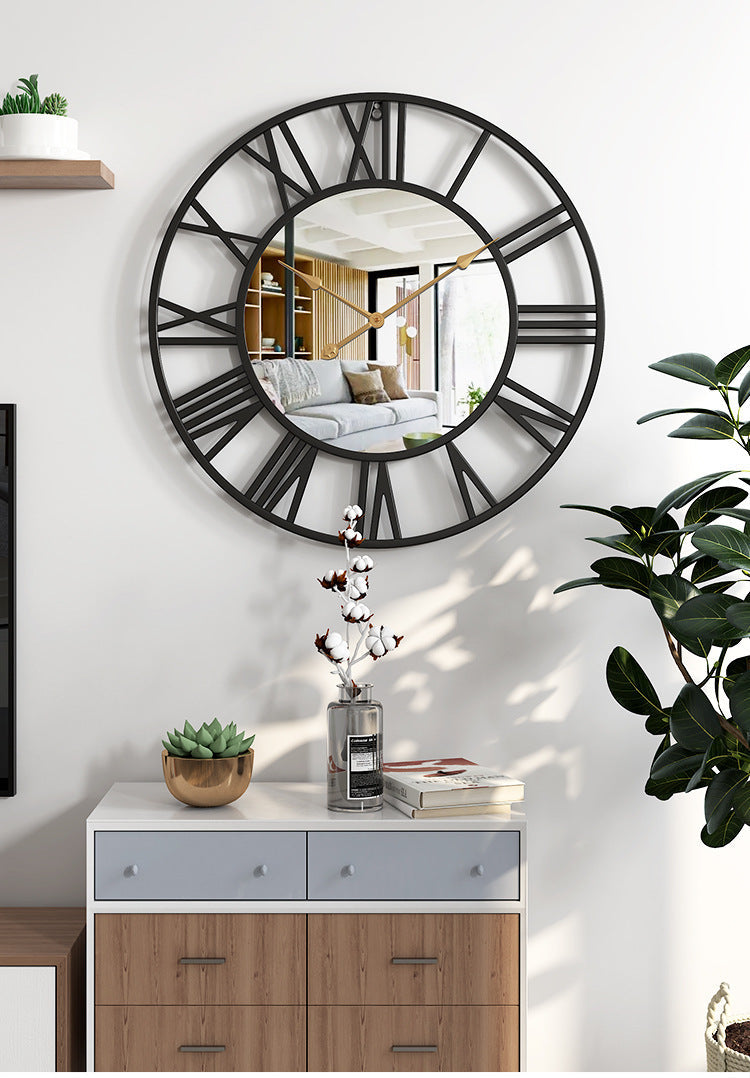 39 cm Vintage Metal Wall Clock with Mirror Details