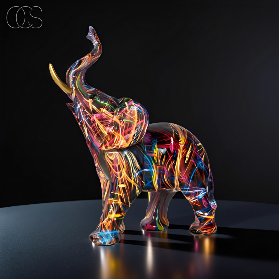 Avtoit | Abstract Elephant Statue – Colourful African Design with Raised Trunk for Good Luck