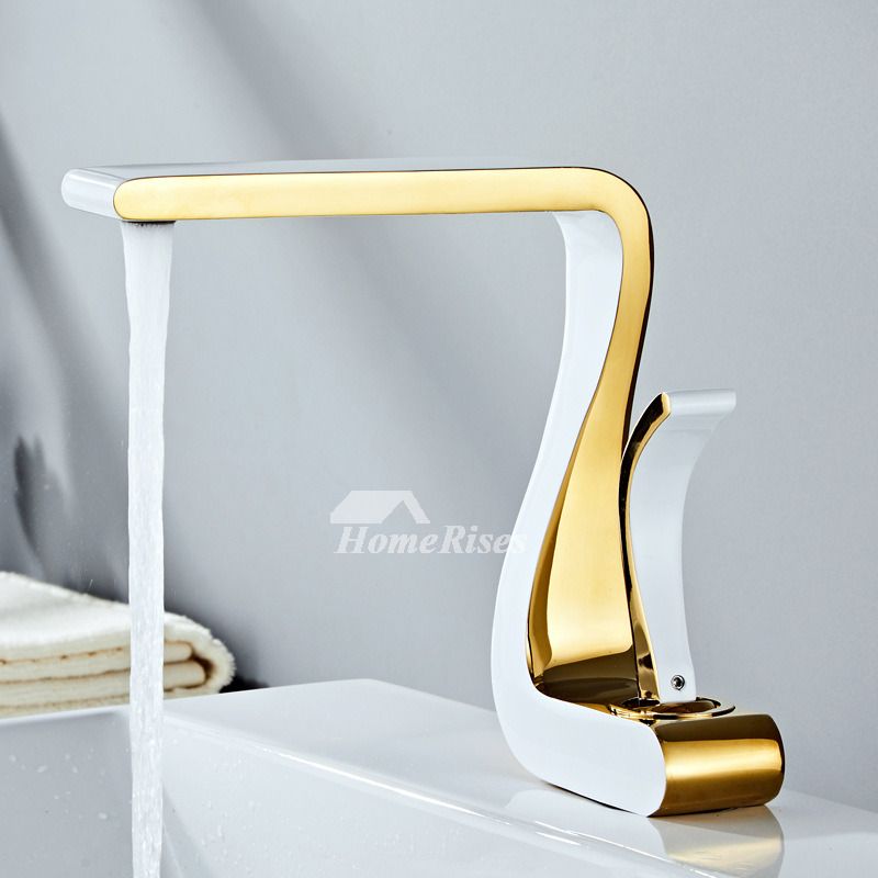 Avtoit | Polished Gold Bathroom Sink Faucets Single Handle Luxury Brass White Modern One Hole