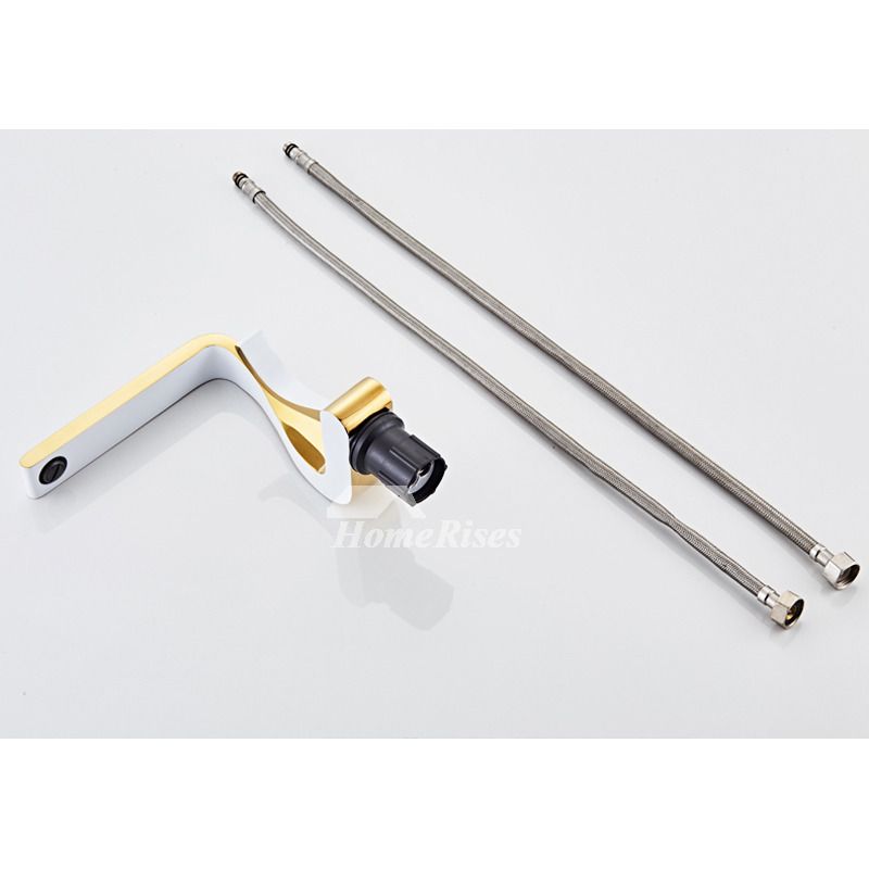 Avtoit | Polished Gold Bathroom Sink Faucets Single Handle Luxury Brass White Modern One Hole