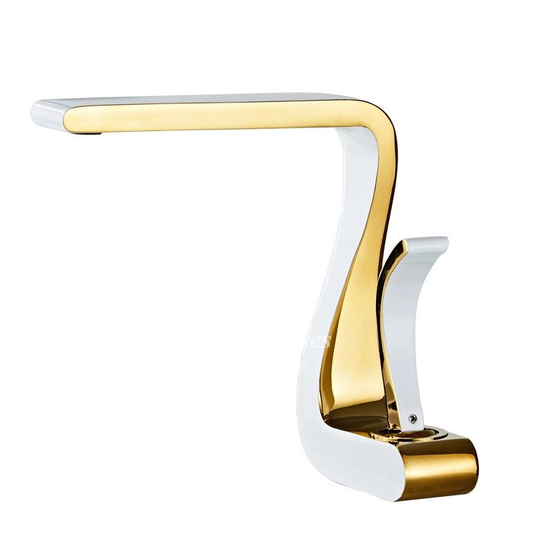 Avtoit | Polished Gold Bathroom Sink Faucets Single Handle Luxury Brass White Modern One Hole