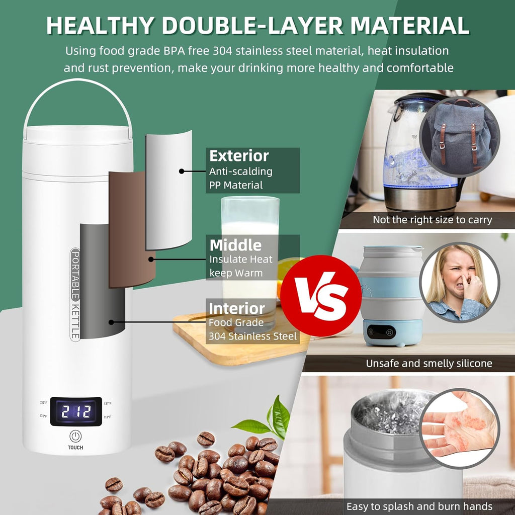 Avtoit | Portable Electric Travel Kettle with Auto Shut-Off - Compact 1L Water Boiler for Camping, Hiking, and Travel
