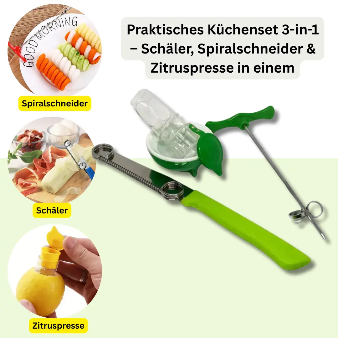Avtoit | Practical Kitchen Set 3-in-1 – Peeler, Spiral Cutter & Citrus Juicer in one