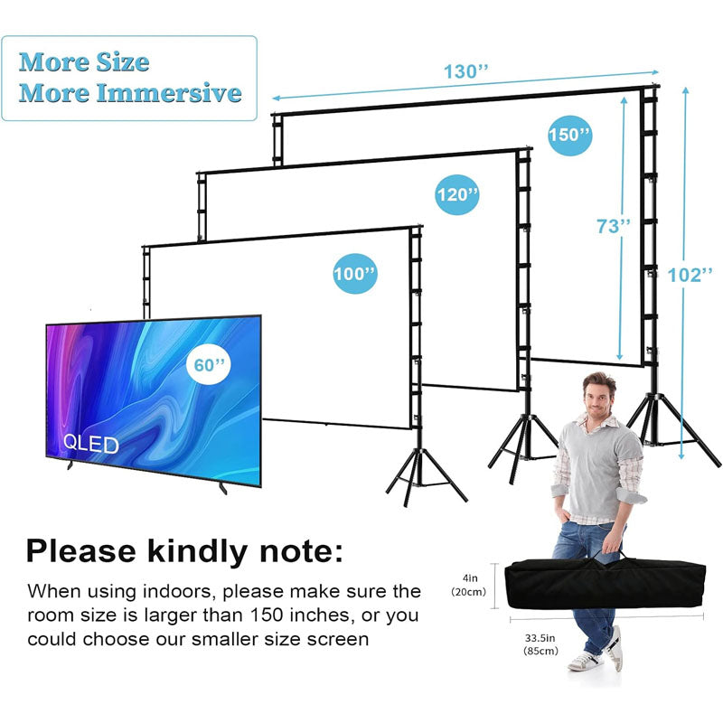 Avtoit | 150 inch Projector Screens with Stand 16:9 4K 1080 HD Outdoor Movie Screen with Carry Bag Wrinkle-Free Design