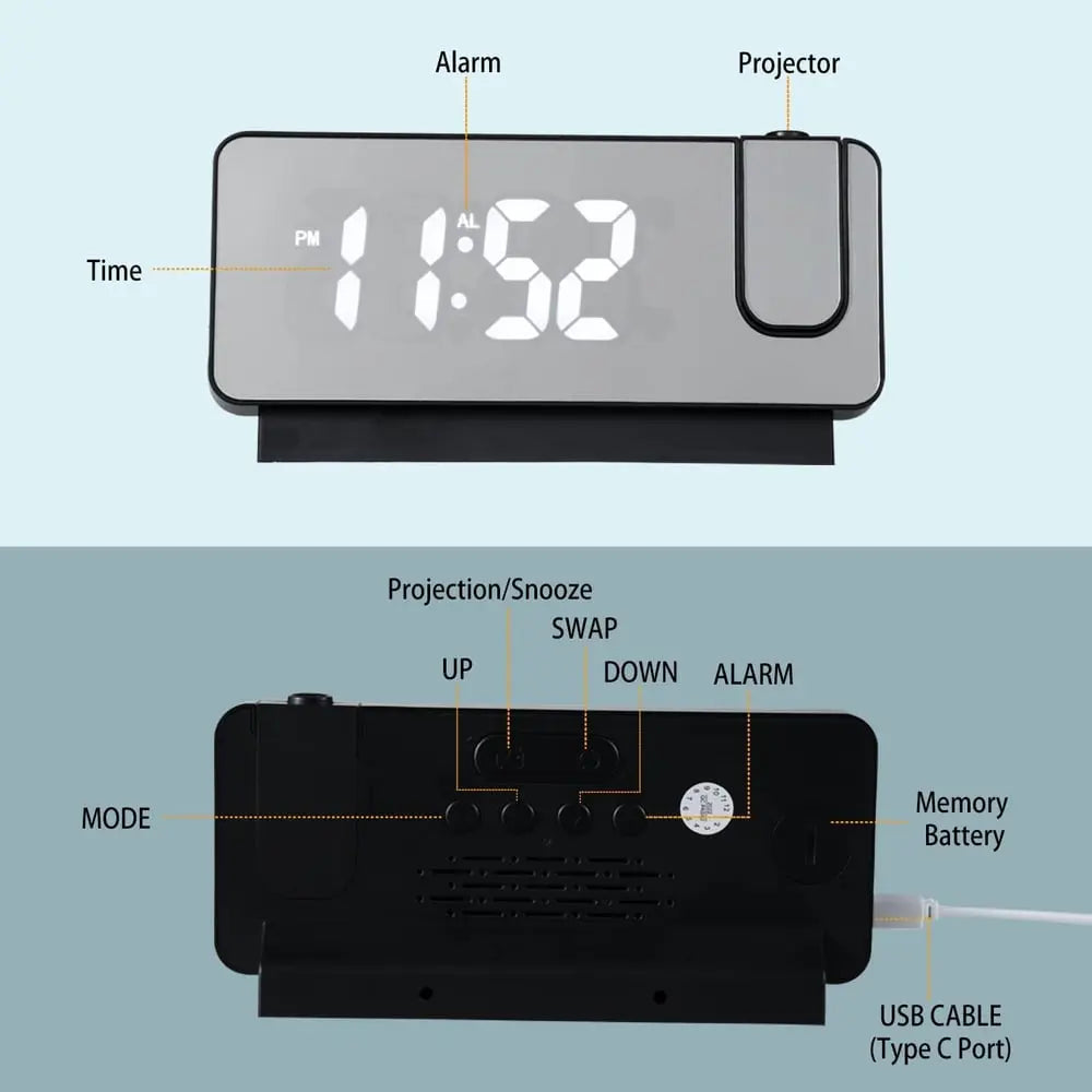 Avtoit | Projection alarm clock with mirror display and large LED screen