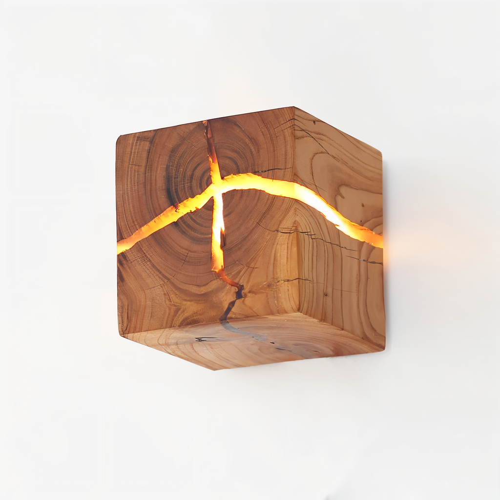 Avtoit | QuadCrackle Wooden Wall Light – Handcrafted LED Wall Lamp with Artistic Crackle Design
