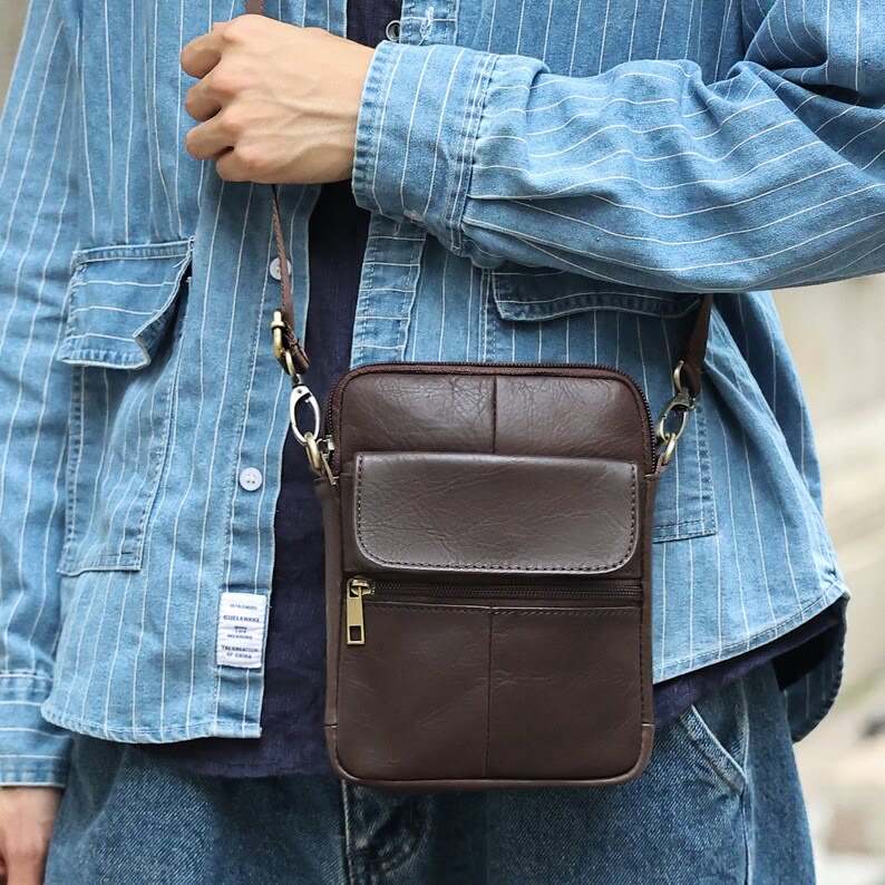 Avtoit | Men’s Small Genuine Leather Shoulder Bag – Compact Crossbody with Adjustable Strap