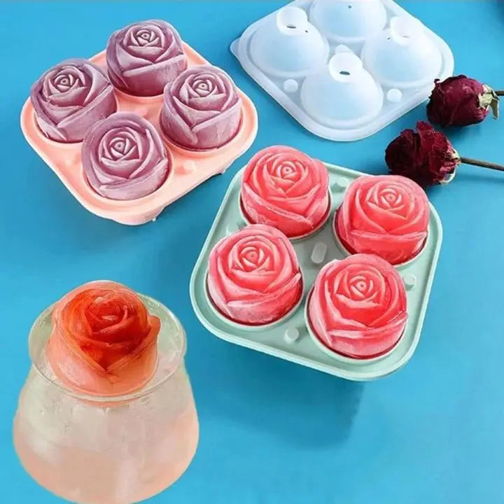Avtoit | Rose Ice Cube Mould – 3D Silicone for Elegant Ice Cubes (4 Grid)