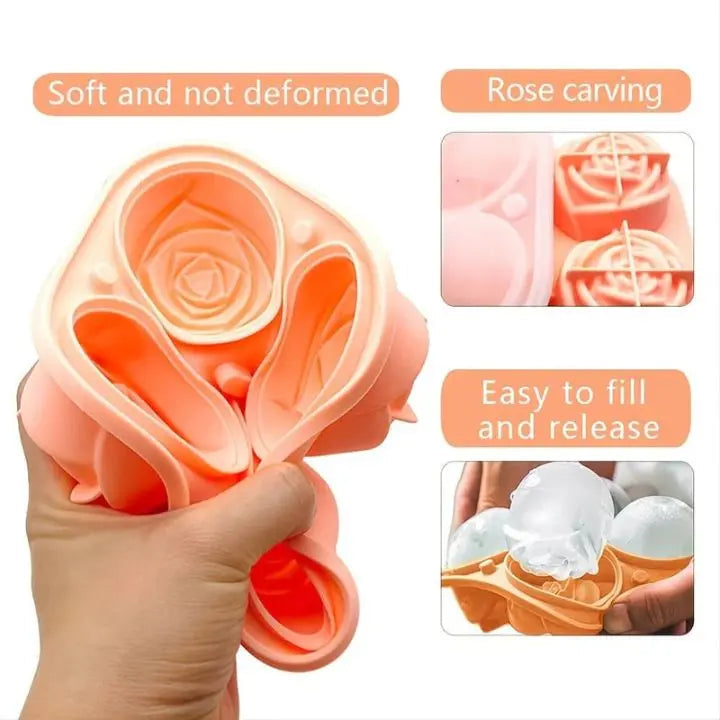 Avtoit | Rose Ice Cube Mould – 3D Silicone for Elegant Ice Cubes (4 Grid)