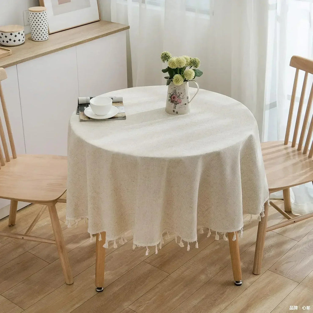 Avtoit | Round Linen-Cotton Tablecloth with Tassels