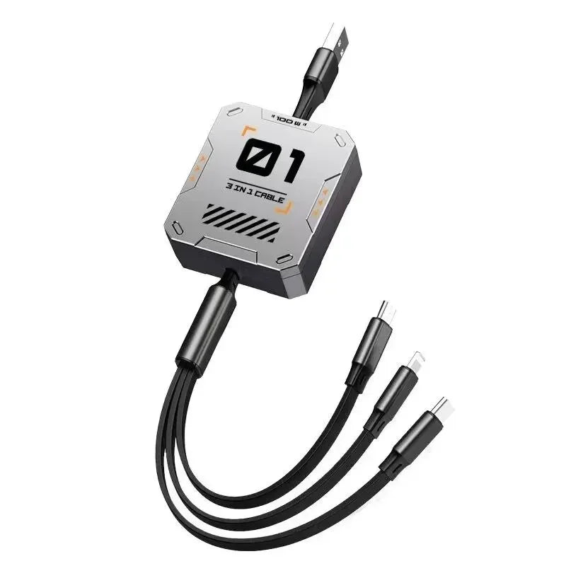 Avtoit | TriConnect charging cable | 3-in-1 & retractable | 100W fast charging | for iPhone & Android