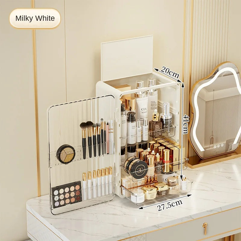 Dust-Proof Cosmetic Storage Box with Magnetic Door for Makeup and Skincare