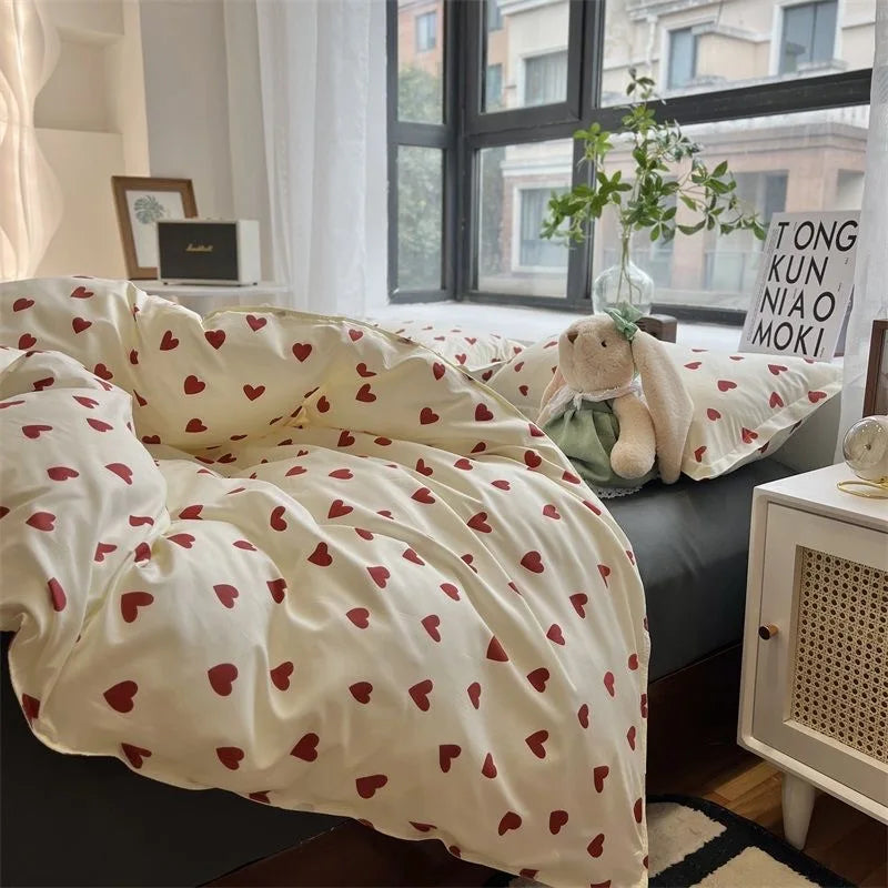 Avtoit | CozyLove | Twin, Full & Queen Duvet Cover Set – Soft Korean-Style Bedding with Heart Design
