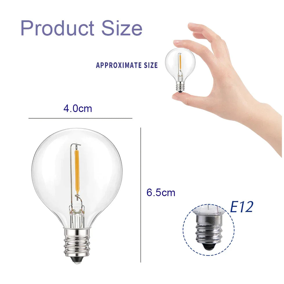Avtoit | G40 bulbs, E12, 5 V, 110 V, 220 V, 1 W, plastic globe bulbs, string lights, for indoor and outdoor use, terrace, home, garden, decoration, warm white