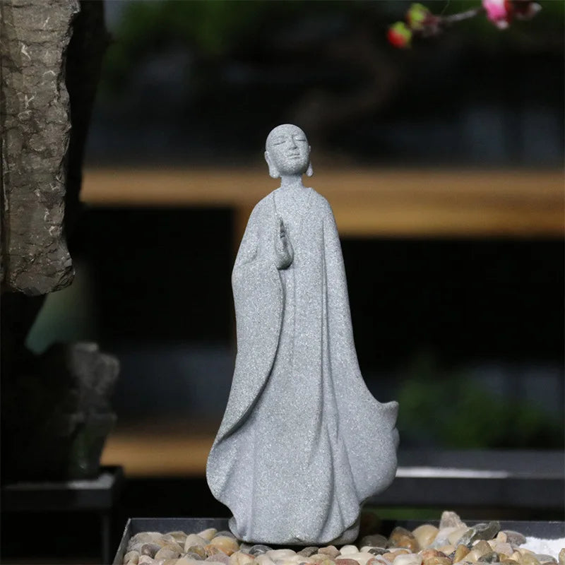 Avtoit | Buddha Stone Statue Small Buddhist Monks Tibetan Buddhism Figures Zen Garden Ornament Meditation Home Aquarium Decoration