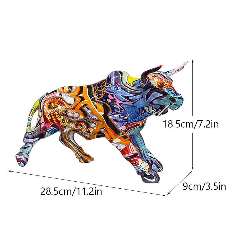 Avtoit | Graffiti-Painting Resin Bull Figures Home Living Room Bedroom Office Desktop Feng Shui Ornaments Collection Statues