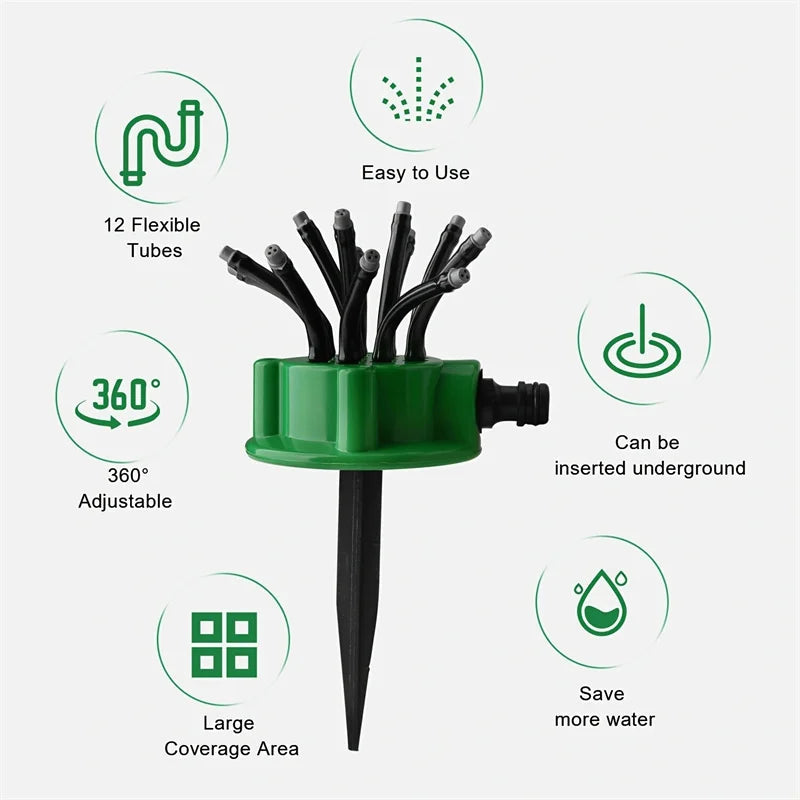 Avtoit | 12-in-1 Garden Irrigation System – Adjustable Sprinkler with 360-Degree Irrigation