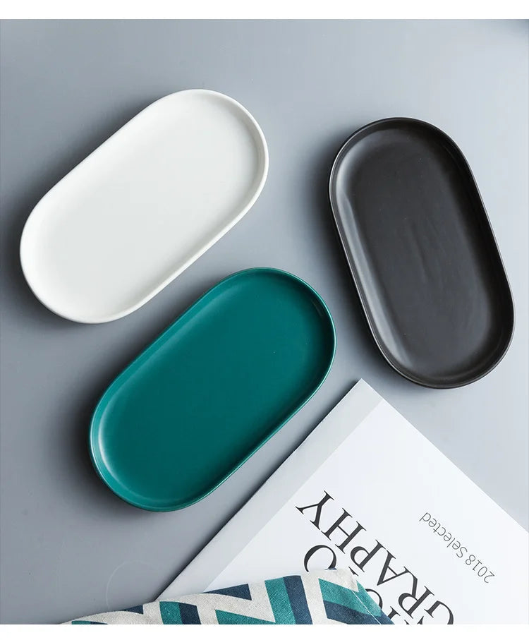 Avtoit | Nordic Ins Ceramic Marble Oval Tray Jewelry Storage Tray Accessories Soap Holder Golden Wave Bathroom Cup Bath Decoration