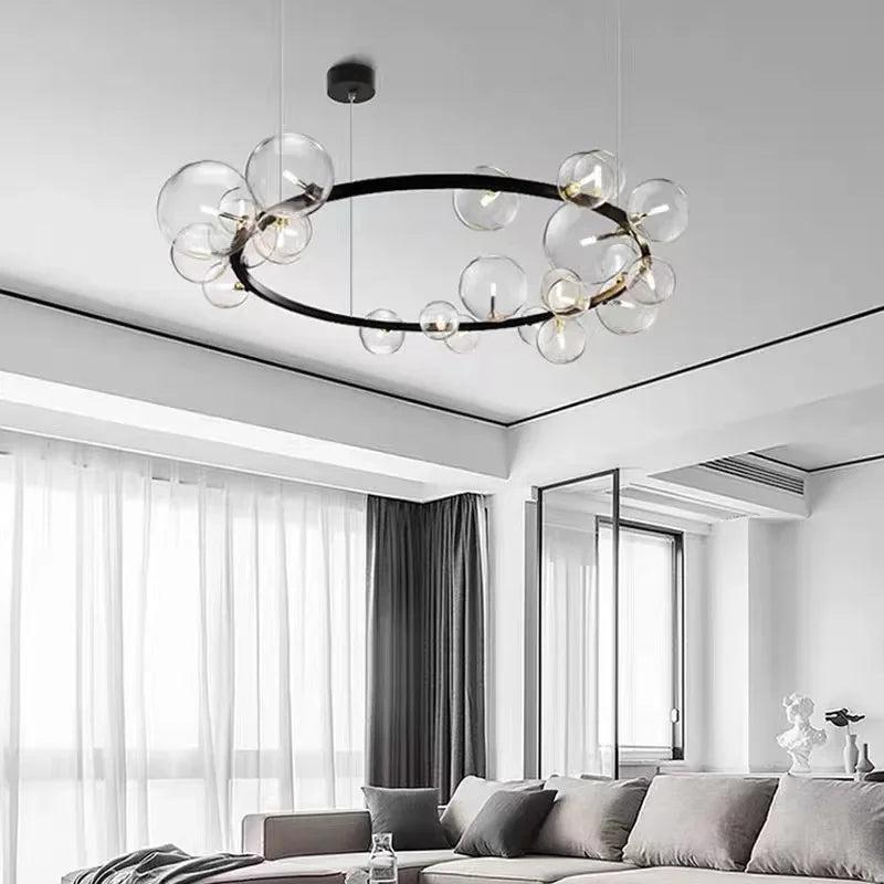 Avtoit | Modern Creative Metal Chandelier Lighting: 7/10 Clear Glass Bubbles, Long Round Design with G9 Light Fixture