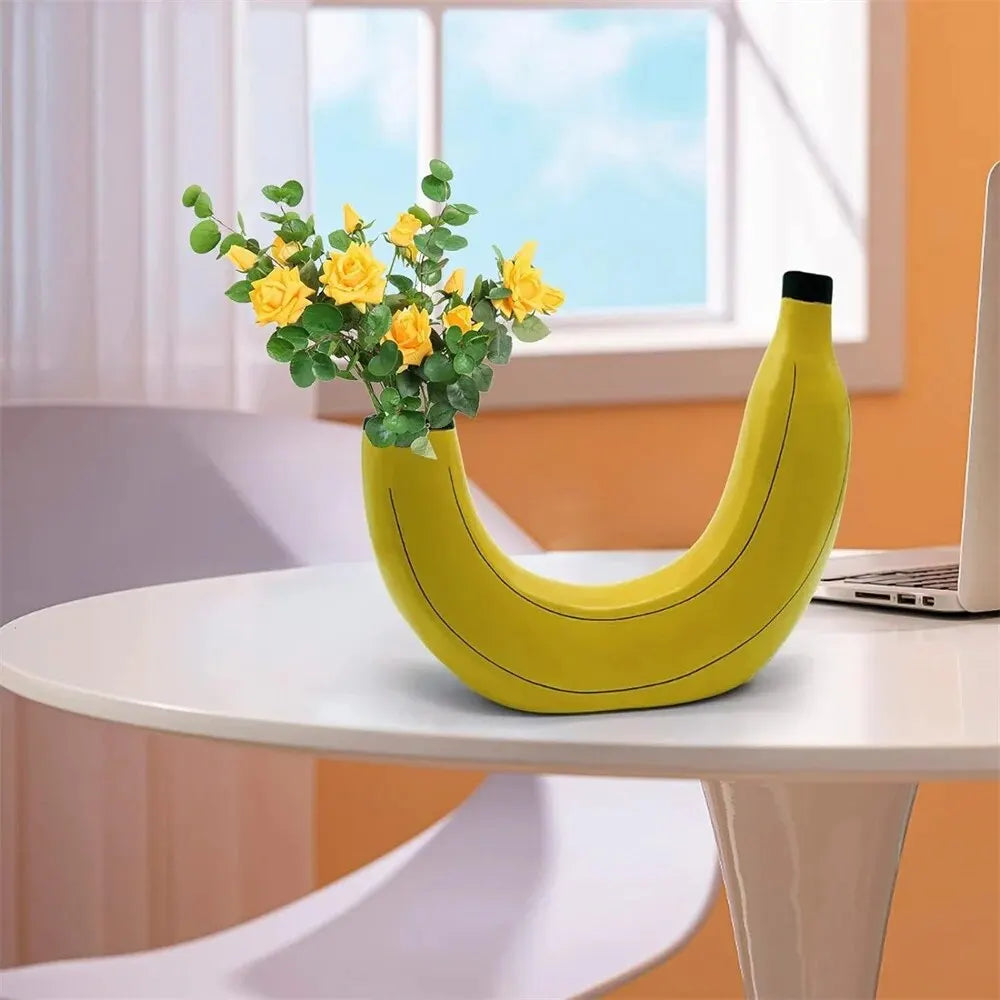 Avtoit | Banana vase, flower vase made of resin, cute banana shape, decorative tabletop vase for flower arrangements, living room, bedroom, home decoration