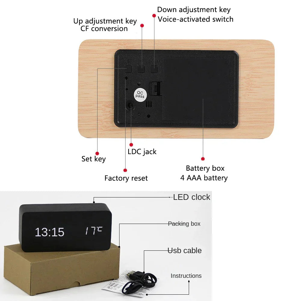 Avtoit | Wood LED Smart Alarm Clock for Bedroom