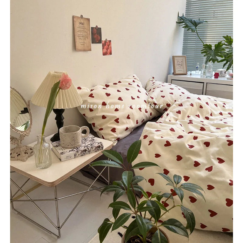 Avtoit | CozyLove | Twin, Full & Queen Duvet Cover Set – Soft Korean-Style Bedding with Heart Design