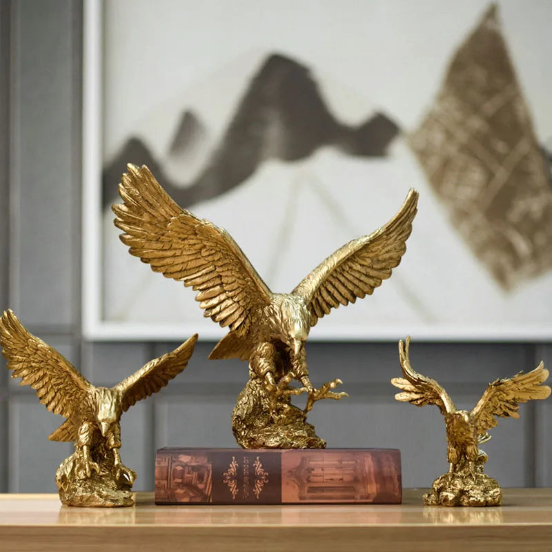 Avtoit | Resin Golden Eagle Statue Art Animal Model Collection Ornament Home Office Desk Feng Shui Decor Figures simple