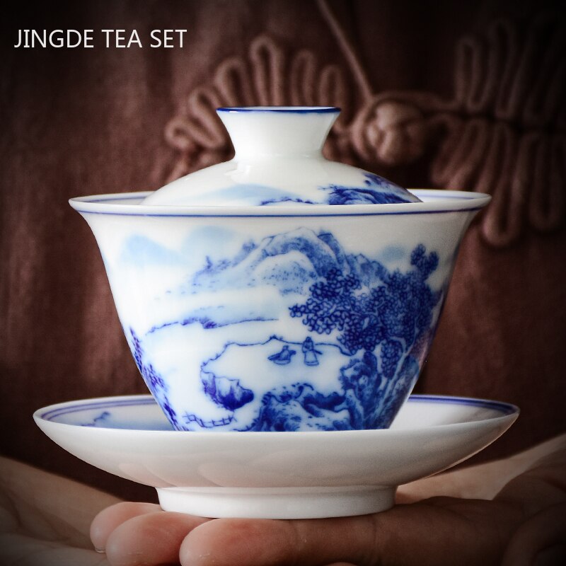 Avtoit | PorceVive Gaiwan Tea Cup | Handcrafted Porcelain with Landscape Pattern | Chinese Tea Set with Lid