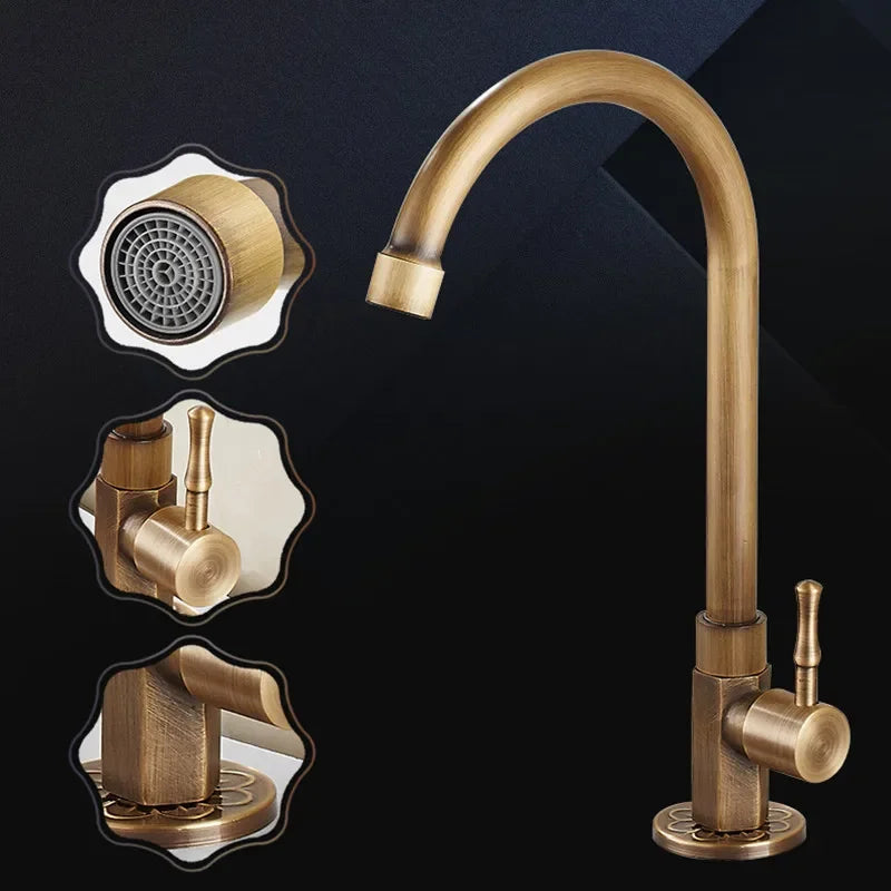 Avtoit | Elegant Swan Neck Kitchen Faucets made of Antique Brass