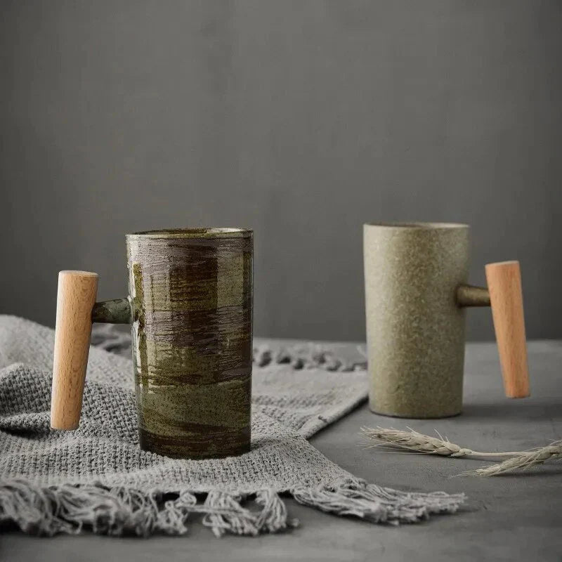 Avtoit | Nordic Design Mug – Minimalist Ceramic Mug with Wooden Handle