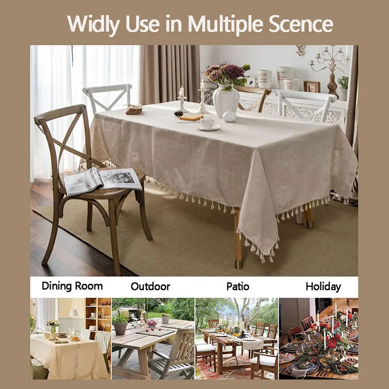 Avtoit | 2023 Cotton-Linen Tablecloth with Tassels, Rectangular Tablecloth for Dining Table, Coffee-Tea Tablecloths, Wedding Easter Decoration