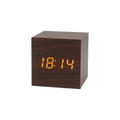 Wood LED Alarm Clock with Temperature Display and Sound-Activated Screen