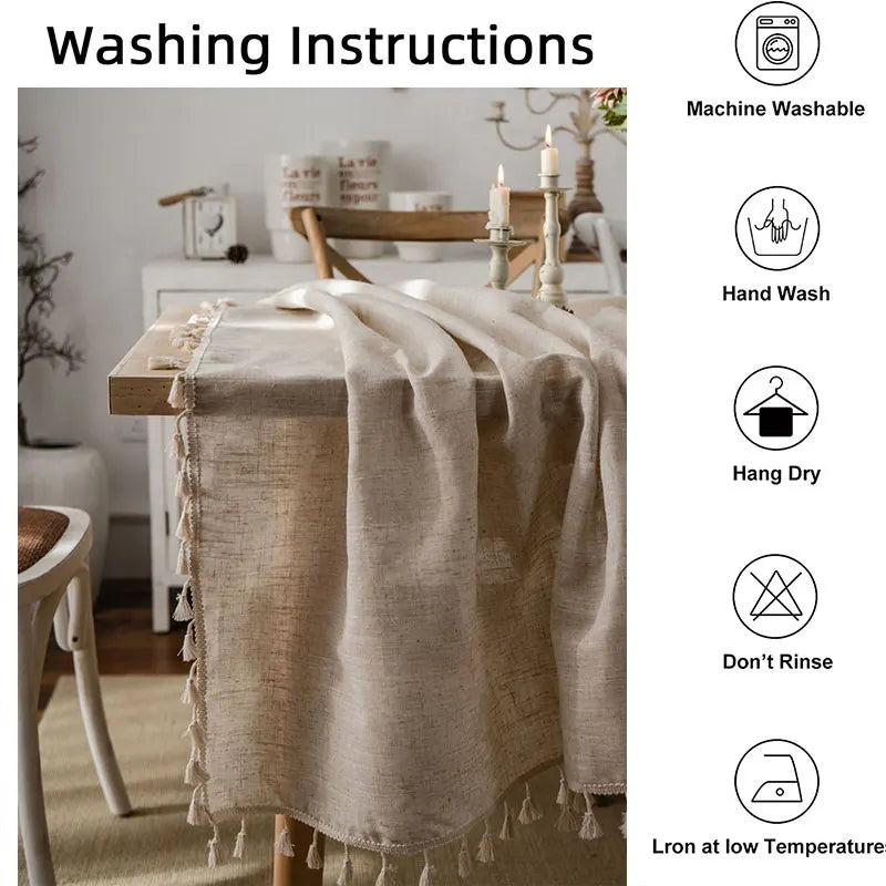 Avtoit | 2023 Cotton-Linen Tablecloth with Tassels, Rectangular Tablecloth for Dining Table, Coffee-Tea Tablecloths, Wedding Easter Decoration