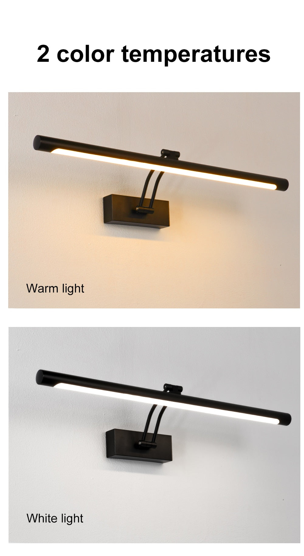 Avtoit | 80-100cm LED wall lamp - Modern black/silver wall light for the bathroom, internally mounted picture light