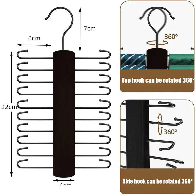 Avtoit | OrganizePro Holzico | Tie & Belt Holder | 20 Rotatable Hooks | For the Style-Conscious