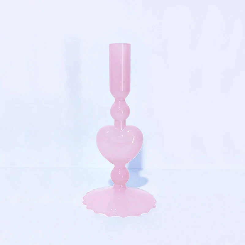 Avtoit | Retro Taper Candle Holder Red Heart Shape Glass Candle Holder Wedding Table Decoration Home Party Glass Vase Decor