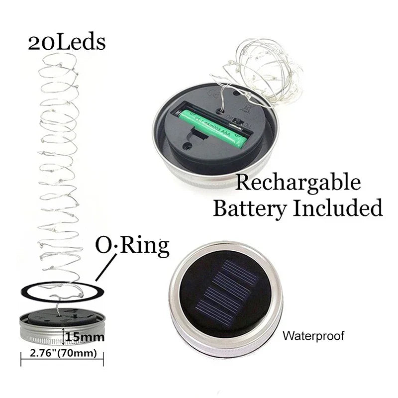 Avtoit | GlowJar Solar Deck Lights | Solar Powered | Warm White LED Fairy Lights | For Garden & Balcony