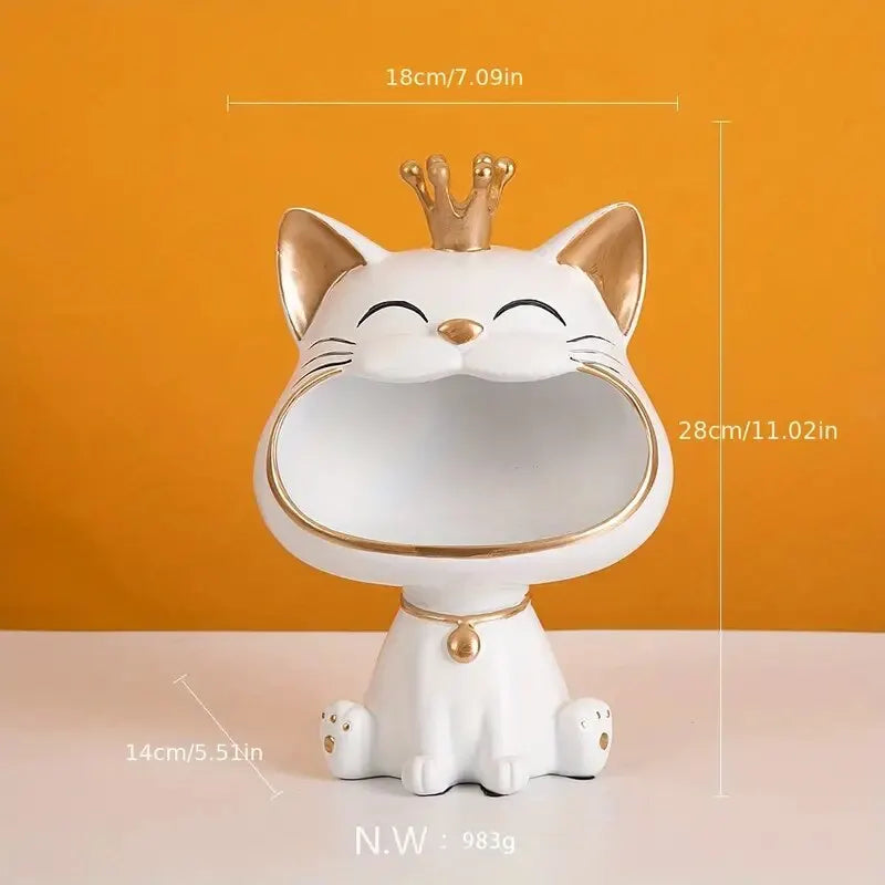 Avtoit | Fortune Crown Big Mouth Cat Entrance Key Holder Decorative Ornament, Light Luxury Housewarming Gift Sculpture