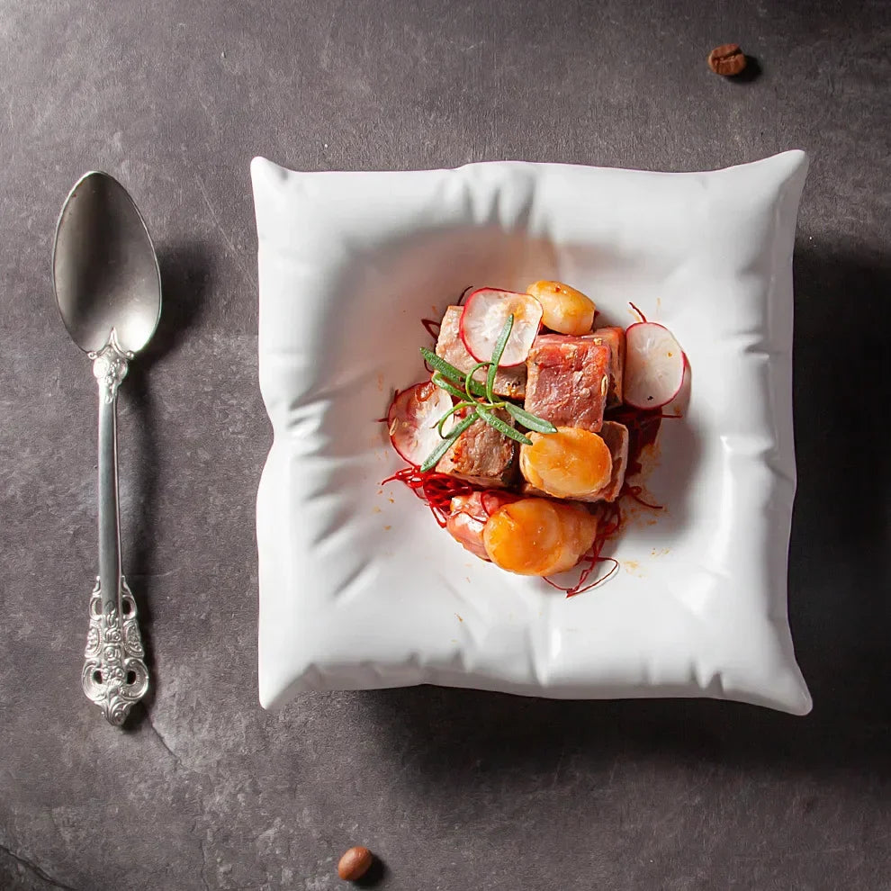 Avtoit | Ceramic Artistic Pillow Shape Food Plate