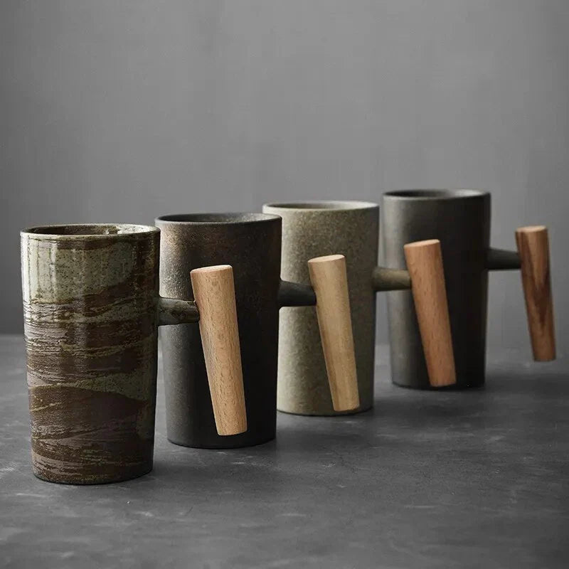 Avtoit | Nordic Design Mug – Minimalist Ceramic Mug with Wooden Handle