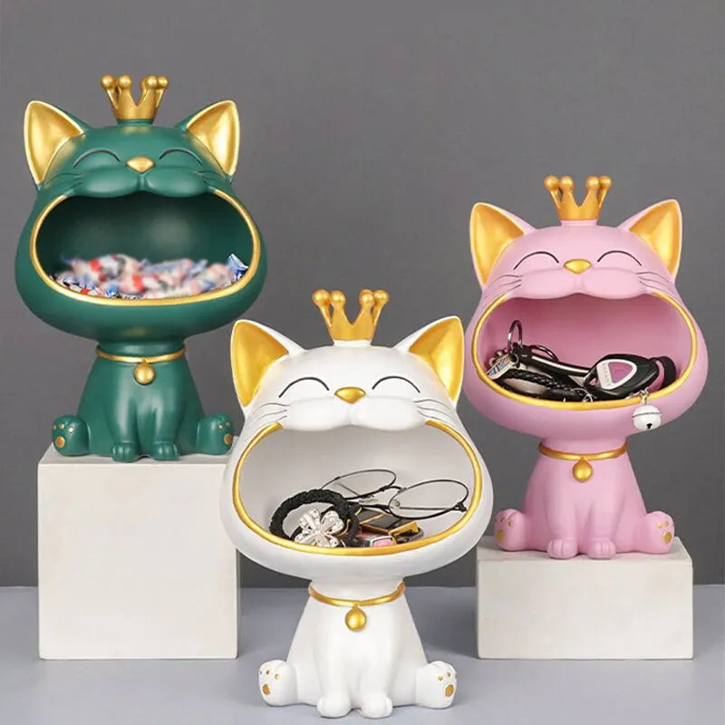 Avtoit | Fortune Crown Big Mouth Cat Entrance Key Holder Decorative Ornament, Light Luxury Housewarming Gift Sculpture